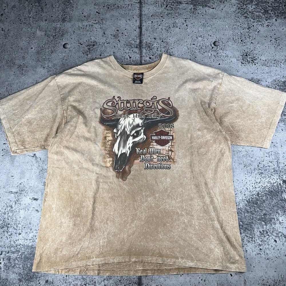 Harley Davidson Vintage Shirt Bull Skull Graphic 2X Sandstone Color